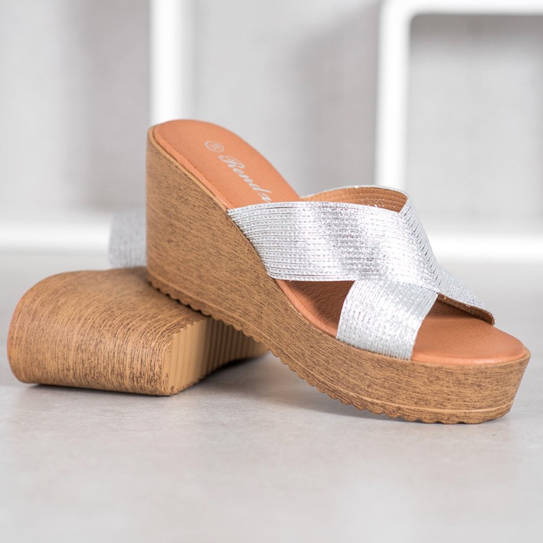 Renda Pantoufles Compensées Argentées gris 2