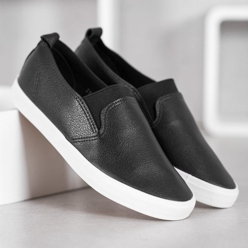 Bona Slipons en cuir écologique le noir 1