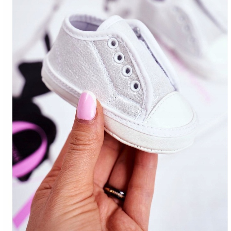 Apawwa Baskets Enfant Velcro Avec Brocart Baptême Silver Milley blanc 1