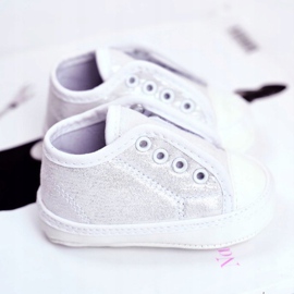 Apawwa Baskets Enfant Velcro Avec Brocart Baptême Silver Milley blanc 2