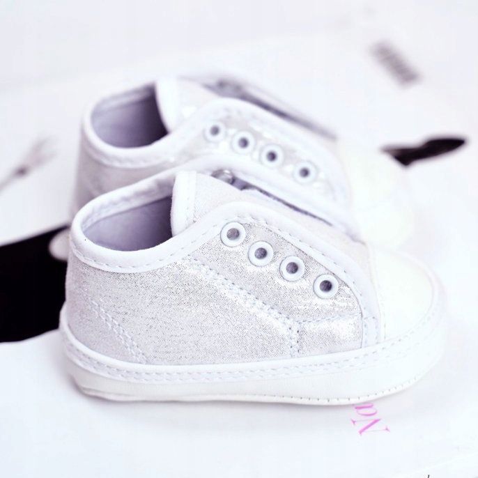 Apawwa Baskets Enfant Velcro Avec Brocart Baptême Silver Milley blanc 2
