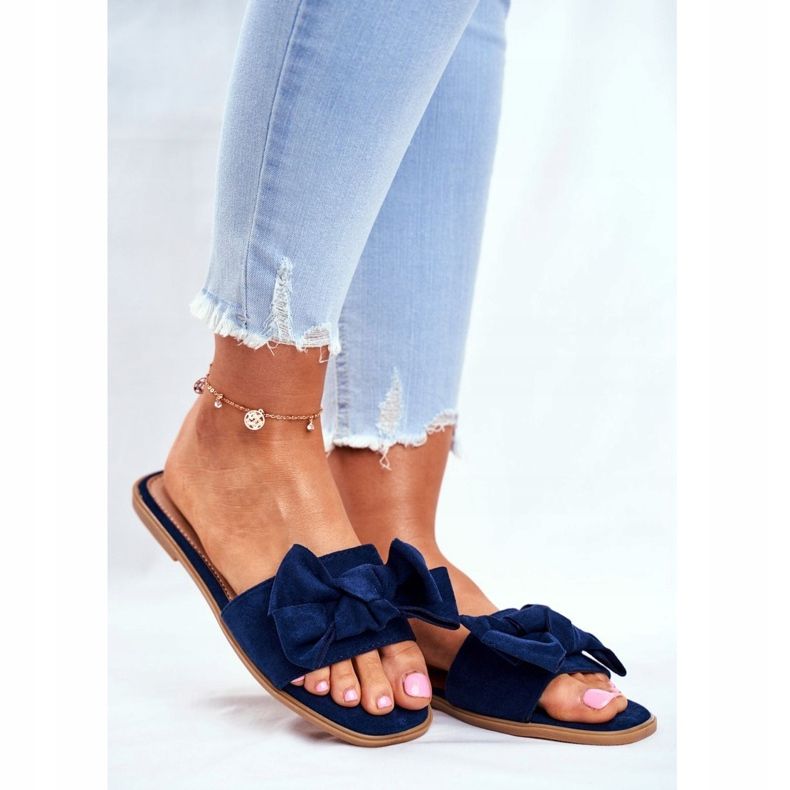 Pantoufles Malaisiennes Pour Femmes Avec Nœuds Bleu Marine 1