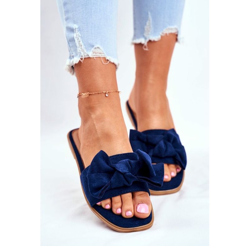 Pantoufles Malaisiennes Pour Femmes Avec Nœuds Bleu Marine 2