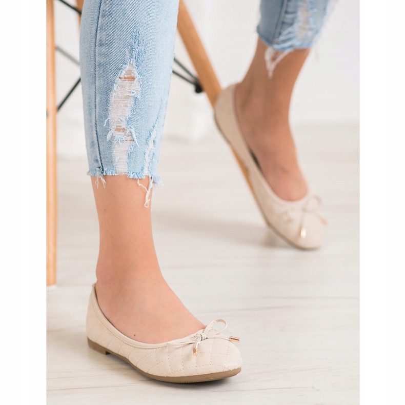 Diamantique Ballerines matelassées beige 1