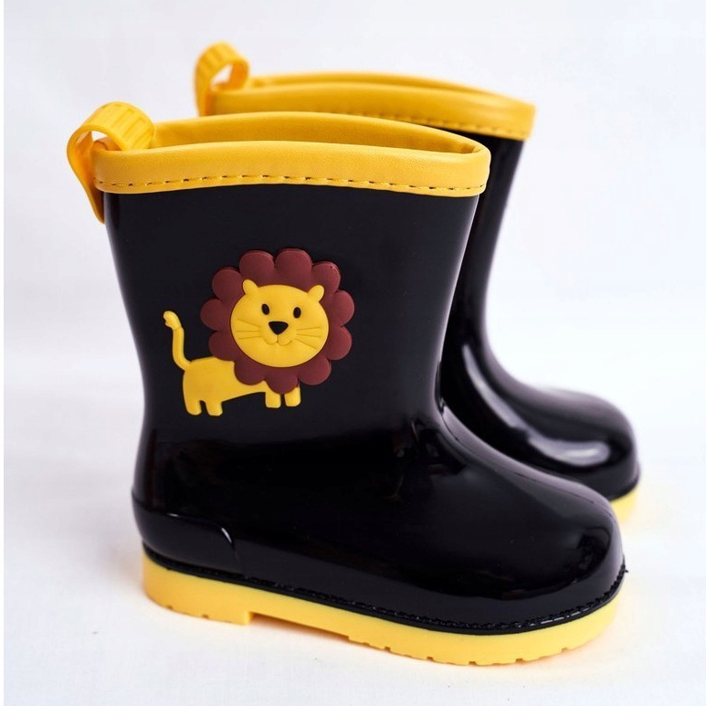 Galoches en caoutchouc noir pour enfants Lion 1