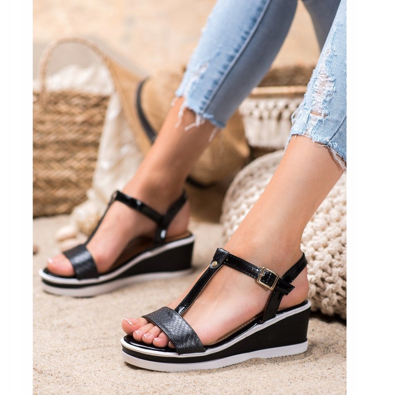 SHELOVET Compensées noires avec cuir écologique 2