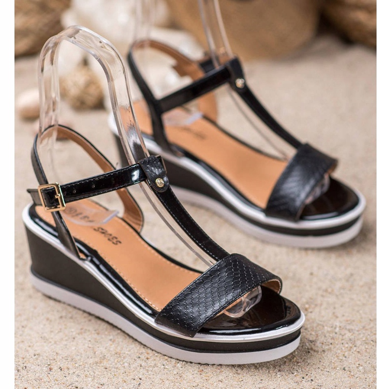 SHELOVET Compensées noires avec cuir écologique le noir 1