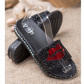 SHELOVET Pantoufles Noires Avec Application 1