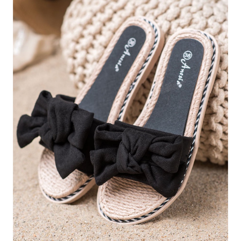 Anesia Paris Pantoufles En Daim Élégantes le noir 2