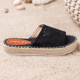 Nio Nio Pantoufles Sur Une Plate-Forme De Paille noir 1