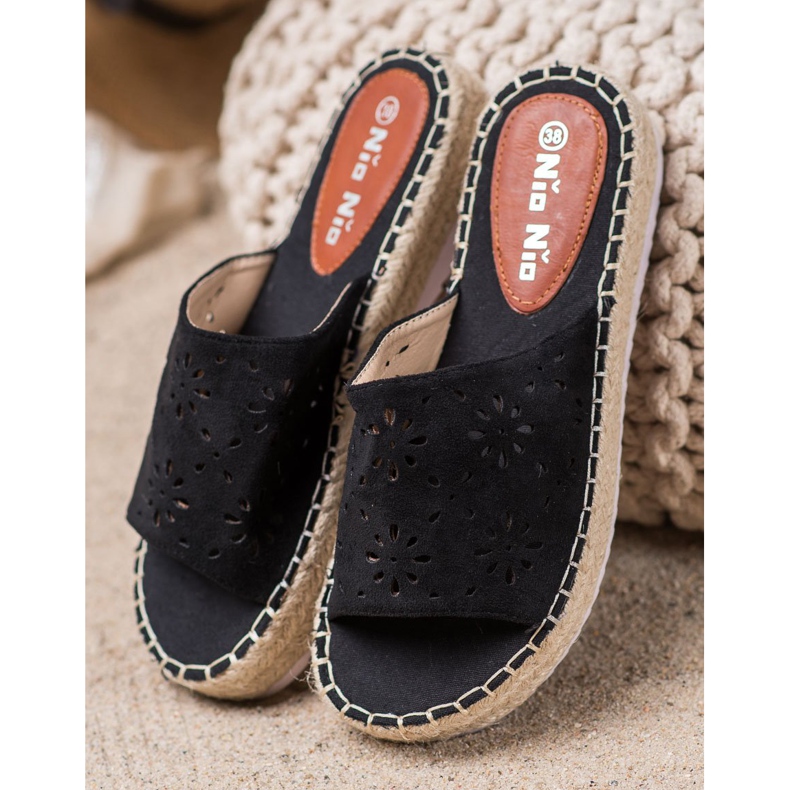 Nio Nio Pantoufles Sur Une Plate-Forme De Paille le noir 2