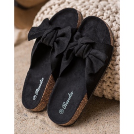 Renda Pantoufles confortables avec un nœud le noir 3