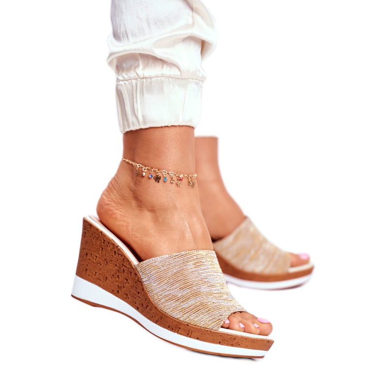 Chaussons Femme Sur Compensée Sergio Leone Beige SK320 doré 1