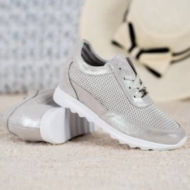 Baskets en cuir brillant VINCEZA gris 1