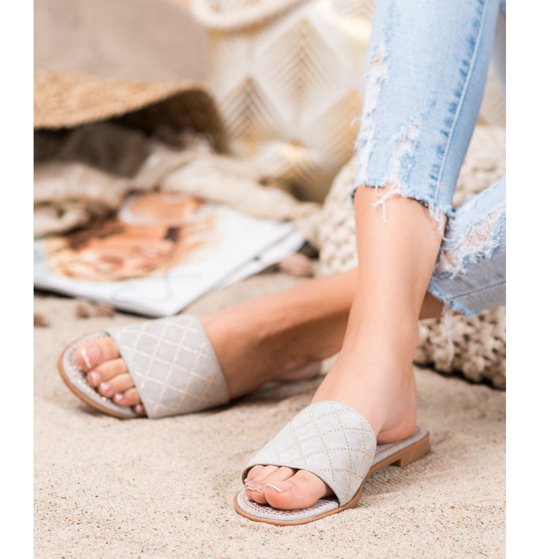 SHELOVET Pantoufles en daim élégantes gris 1