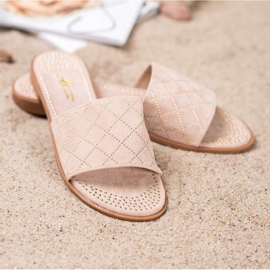 SHELOVET Pantoufles en daim élégantes beige 2