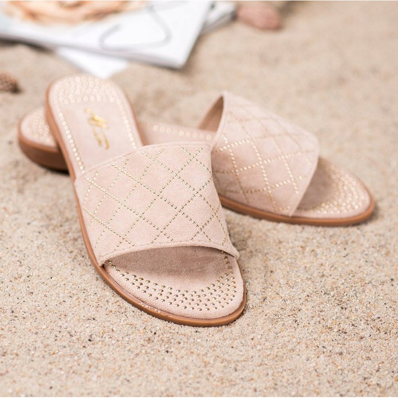 SHELOVET Pantoufles en daim élégantes beige 2