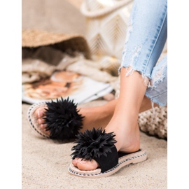 Anesia Paris Pantoufles élégantes avec ornement le noir 1