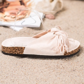 Bestelle Pantoufles En Daim Avec Franges beige 2
