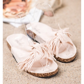 Bestelle Pantoufles En Daim Avec Franges beige 3