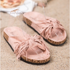 Bestelle Pantoufles En Daim Avec Franges rose 3