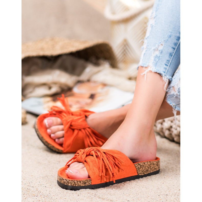 Bestelle Pantoufles En Daim Avec Franges orange 1