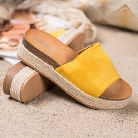 Renda Pantoufles En Daim Sur La Plateforme jaune 4