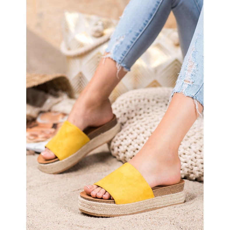 Renda Pantoufles En Daim Sur La Plateforme jaune 2