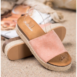 Renda Pantoufles En Daim Sur La Plateforme rose 3