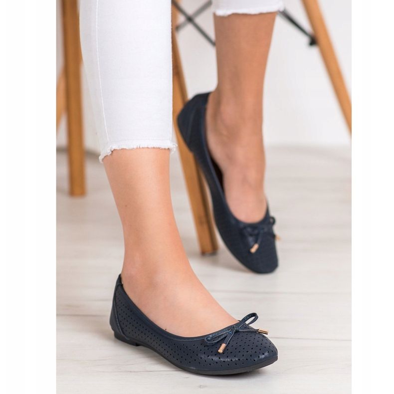 SHELOVET Ballerine Ajourée Avec Eco Cuir bleu marin 1