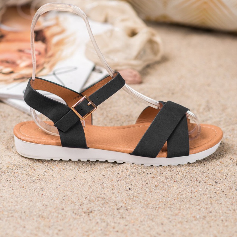 SHELOVET Sandales textiles confortables le noir 2