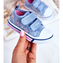 PL1 Baskets Enfant Bleu Junalo Velcro rose 2