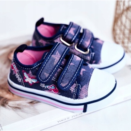 Le Scarpe Baskets Enfant Bleu Marine Junalo Velcro rose 1