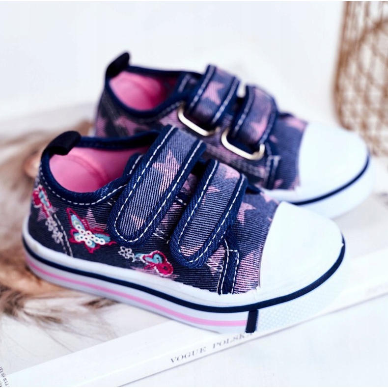 Le Scarpe Baskets Enfant Bleu Marine Junalo Velcro rose 1