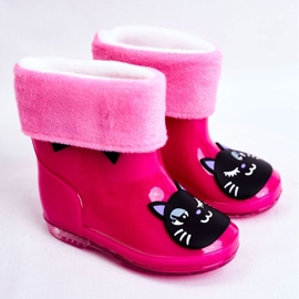 Bottes de pluie en caoutchouc pour enfants Chat Rose noir 1