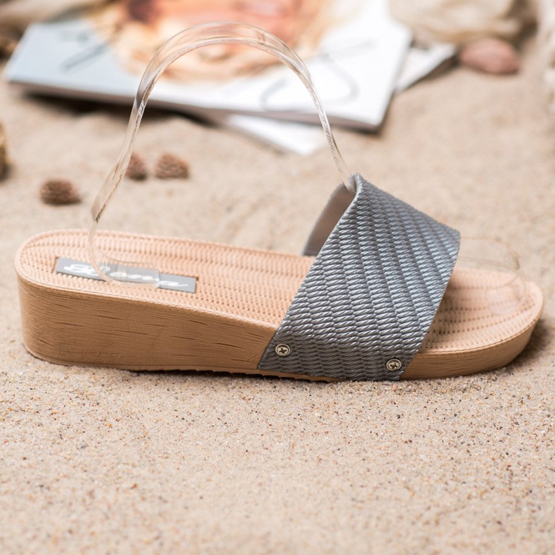 Bona Pantoufles compensées élégantes gris 2