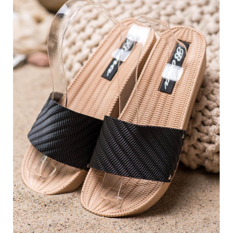 Bona Pantoufles compensées élégantes noir 2