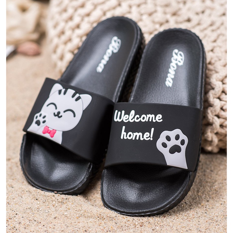 Bona Pantoufles Noires Avec Application 1