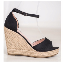 SHELOVET Espadrilles Noires Sur Le Compensé 2