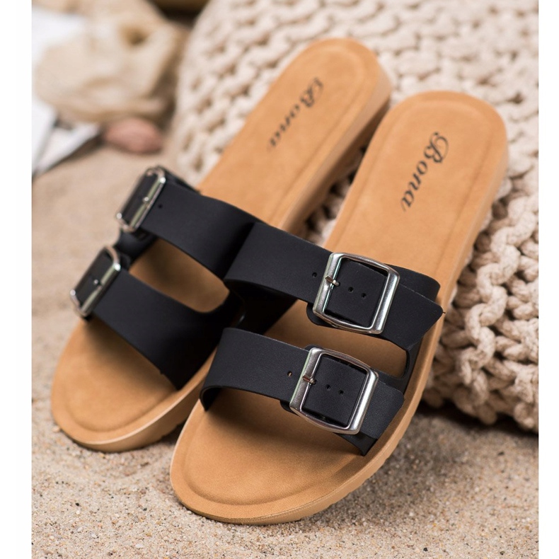 Bona Pantoufles Classiques Avec Boucle noir 2