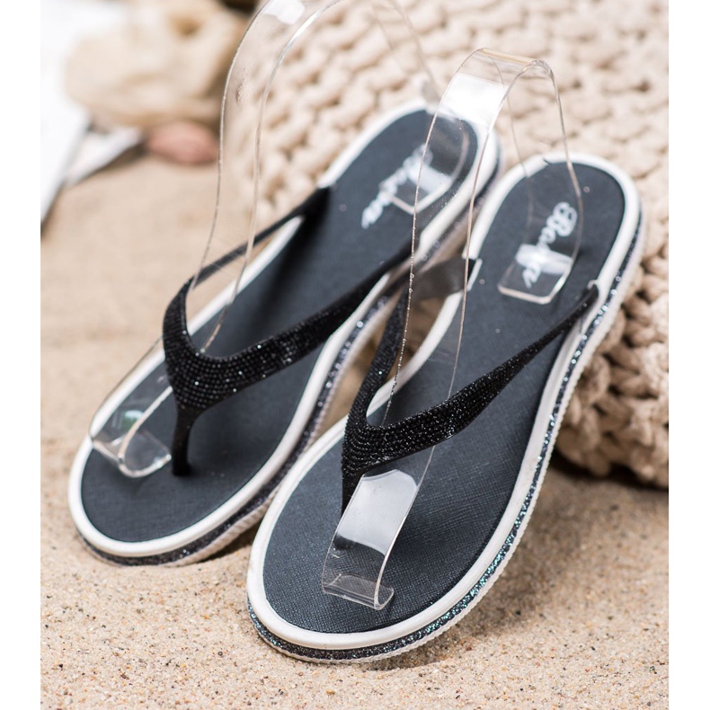 Bona Tongs à paillettes noir 2