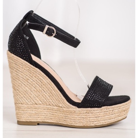 SHELOVET Sandales compensées avec cristaux noir 2