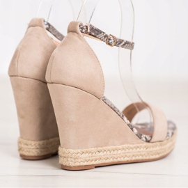Goodin Sandales compensées en daim beige 2