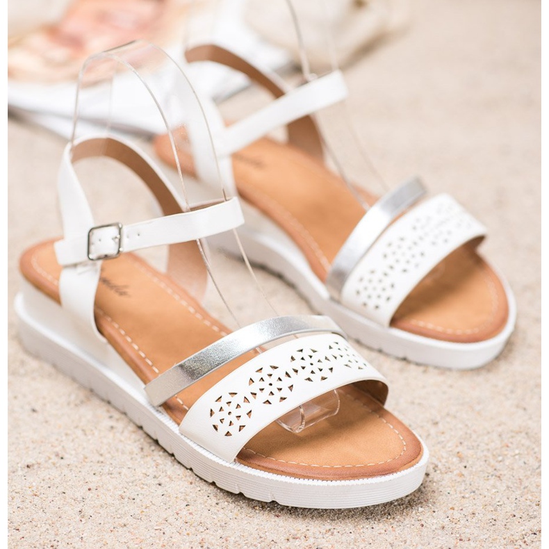 Renda Sandales compensées en cuir écologique blanche 1