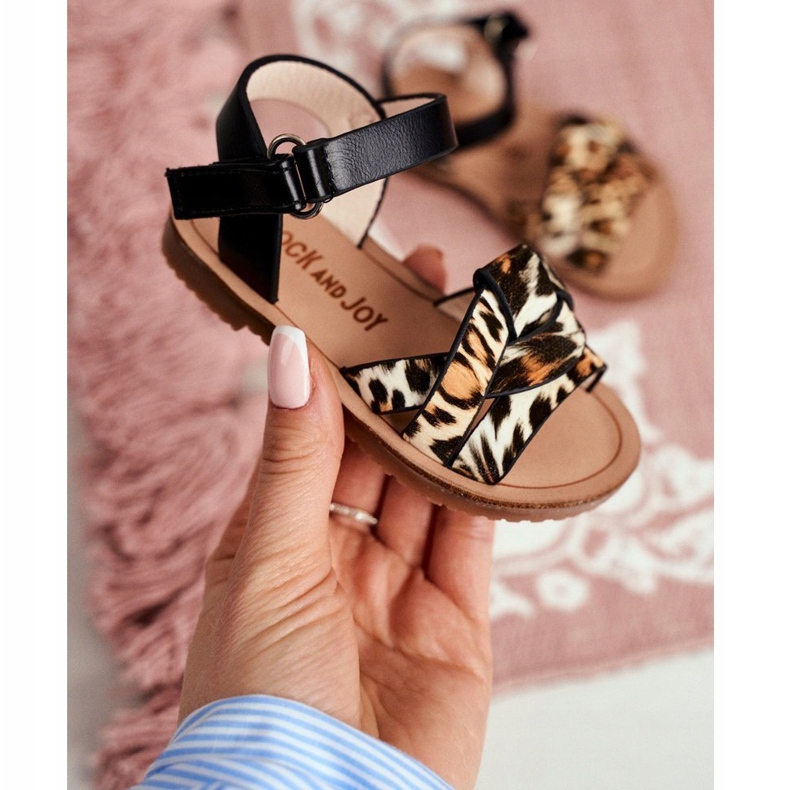 FRROCK Sandales Enfant Avec Velcro Panterka Mimi brun le noir orange 1