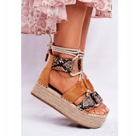 PS1 Espadrilles Femme On The Snake India Linen Platform brun 3