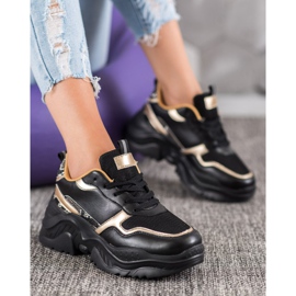 SHELOVET Baskets noires avec empiècements dorés le noir jaune 1