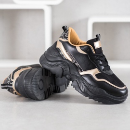 SHELOVET Baskets noires avec empiècements dorés le noir jaune 4