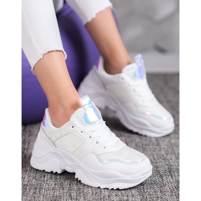 SHELOVET Baskets en cuir écologique blanc gris 2