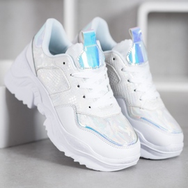 SHELOVET Baskets en cuir écologique blanc gris 1